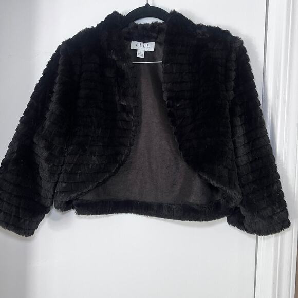 Elle Jackets & Blazers - ELLE  Faux Fur Cropped Jacket L Open Front Evening Party cocktail Winter Coat